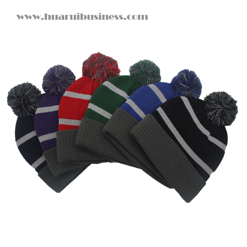 mũ len có cổ bằng acrylic, mũ, tuque, unisex, mũ len mùa đông với pom pom với dải phản chiếu